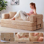 Canapé-lit convertible 5-en-1 80.7 – Côtelé, 1200 lbs, Aucun assemblage requis