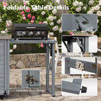 Isola cucina da esterno FAMYYT da 198,9 cm con piano di lavoro in acciaio inossidabile, stazione barbecue pieghevole e mobili contenitori, blu grigio