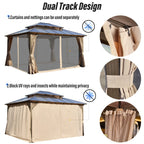EROMMY Gazebo a tetto rigido, Pergola da esterno con doppio tetto, zanzariere e tende, Tenda da sole resistente per patio, cortile, feste in piscina