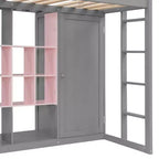 Lit mezzanine enfant avec armoire et étagères, Cadre de lit mezzanine en bois avec meuble de rangement pour enfants et adolescents