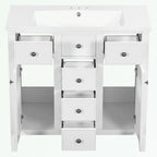 Mobile bagno con lavabo in ceramica, due ante e cinque cassetti
