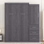 Letto Murphy pieghevole grigio con armadio e 3 cassetti, matrimoniale/singolo, 1 persona