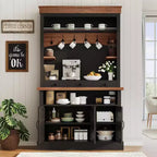 Mobile bar da caffè in stile rustico alto 72 pollici con luci LED, credenza da cucina con ante e cassetti, ripiani regolabili, ampio spazio di archiviazione