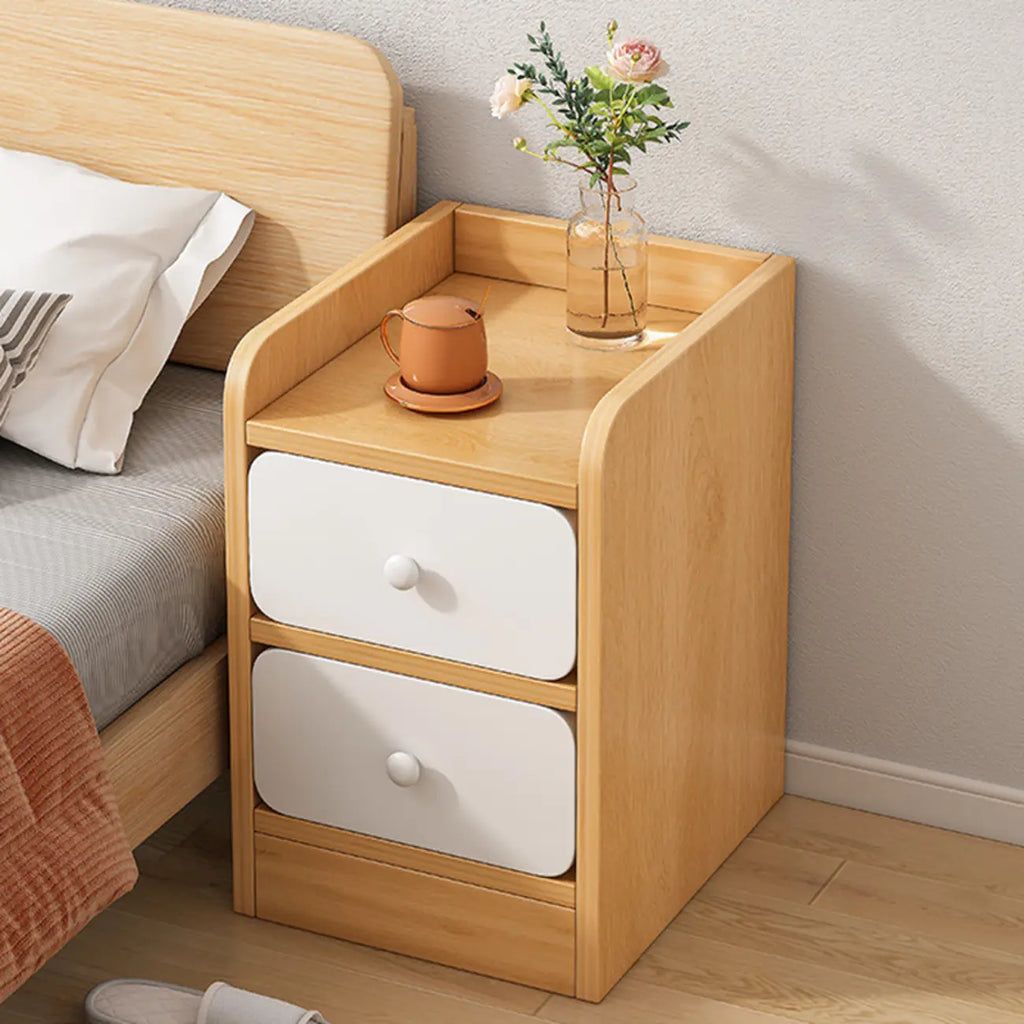 Comodino Semplice Bianco in Legno Naturale a 2 Cassetti