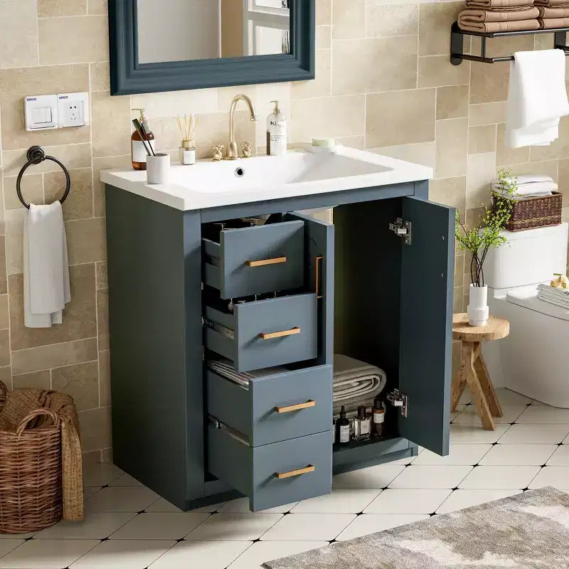Mobile bagno singolo da 76 cm con lavabo, armadietto e 3 cassetti – Nero / Blu / Verde / Indaco / Bianco