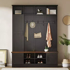 Meuble d'entrée avec banc à chaussures, porte-manteau multifonctionnel avec 6 crochets, porte-manteau de couloir en bois avec rangement à chaussures pour entrée ou salon