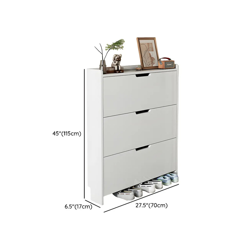 Cassettiera portascarpe a 3 ripiani in legno bianco con anta a ribalta