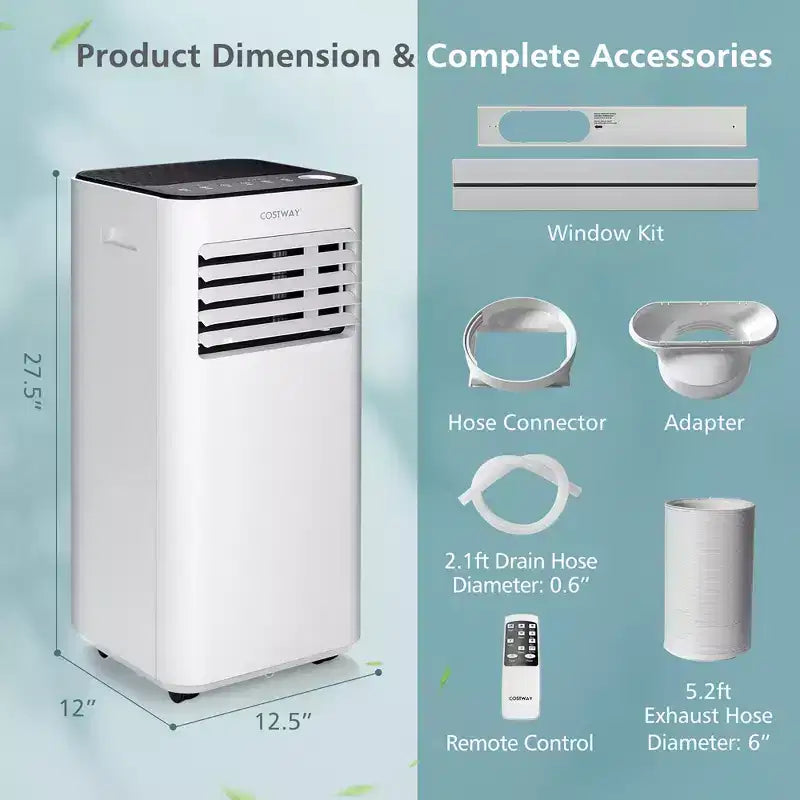 Condizionatore Portatile 3-in-1 Costway 8000 BTU con Ventilatore Deumidificatore e Modalità Notte