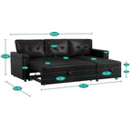 Divano componibile convertibile reversibile con letto estraibile, chaise longue con contenitore nascosto e gambe durevoli