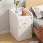 Comodino Semplice Bianco in Legno Naturale a 2 Cassetti