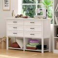 Famapy 6 Drawer Horizontal Dresser Bottom with Shelf Living Room Storage Cabinet White