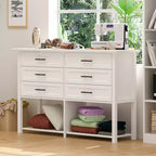 Famapy 6 Drawer Horizontal Dresser Bottom with Shelf Living Room Storage Cabinet White