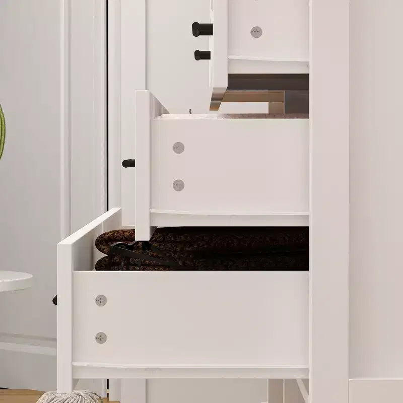 Comodino orizzontale a 6 cassetti con ripiano, mobiletto portaoggetti per soggiorno, bianco