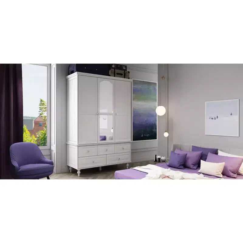 Armadio con Specchio 3 Ante 5 Cassetti Stile Classico