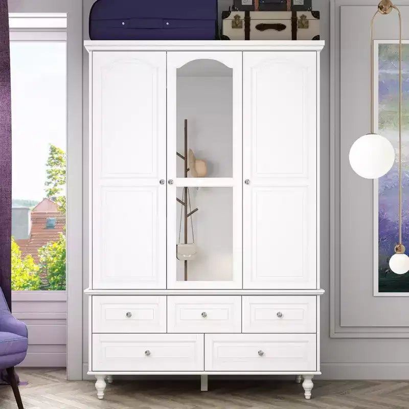 Armadio con Specchio 3 Ante 5 Cassetti Stile Classico