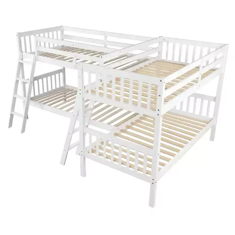 Letto a castello a L con due letti singoli e scaletta