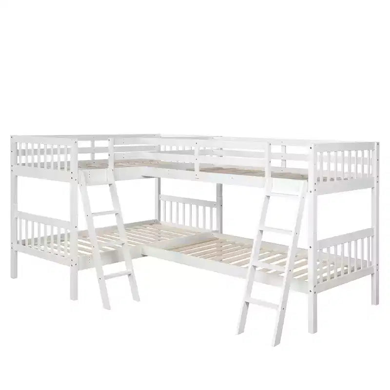 Letto a castello a L con due letti singoli e scaletta