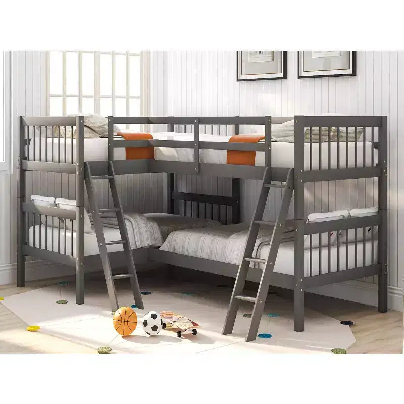 Letto a castello a L con due letti singoli e scaletta