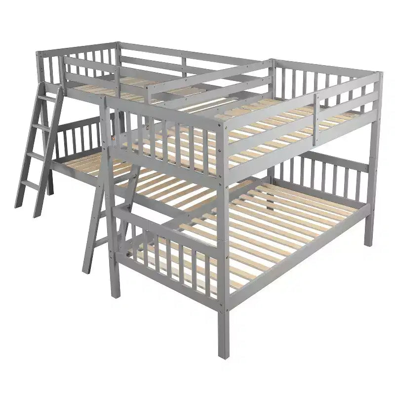 Letto a castello a L con due letti singoli e scaletta