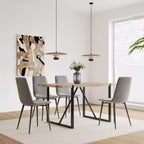 Sedie da pranzo rivestite in lino con gambe in metallo nero