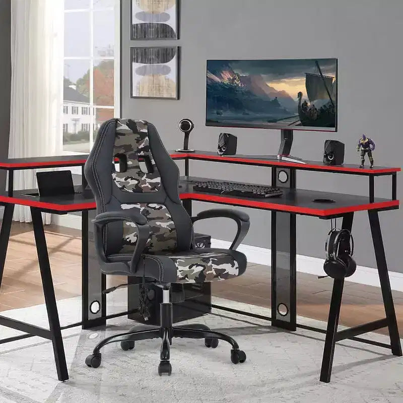 Sedia da gaming da ufficio con supporto lombare regolabile in altezza in pelle PU Sedia direzionale per donne, uomini, adulti