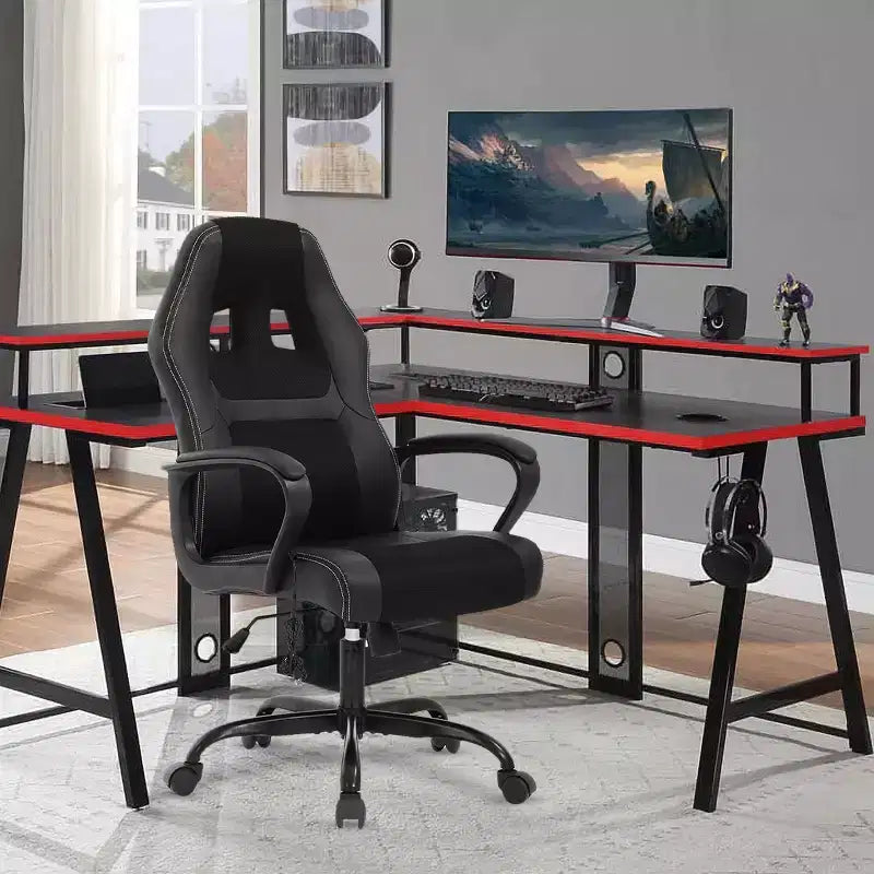 Sedia da gaming da ufficio con supporto lombare regolabile in altezza in pelle PU Sedia direzionale per donne, uomini, adulti