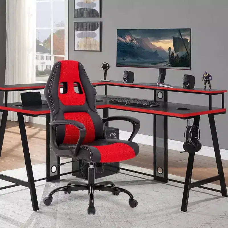 Sedia da gaming da ufficio con supporto lombare regolabile in altezza in pelle PU Sedia direzionale per donne, uomini, adulti