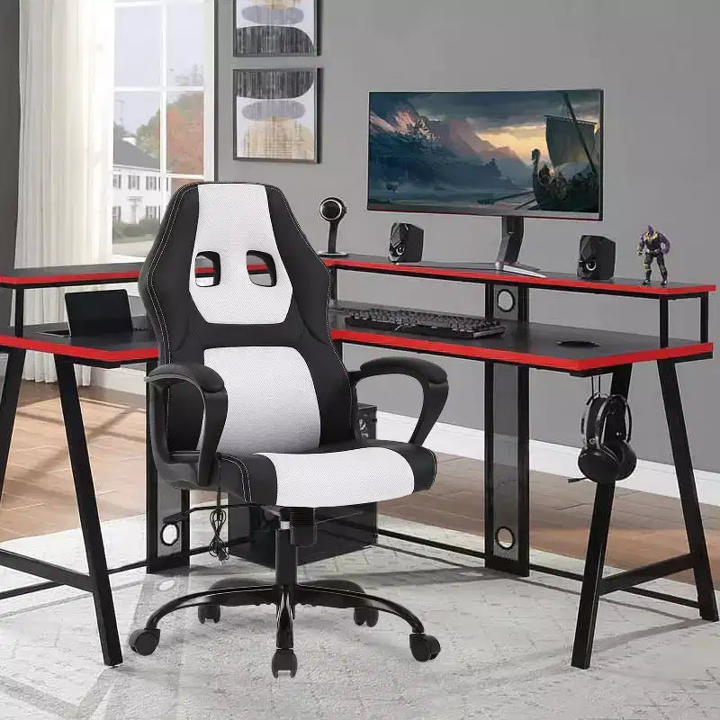 Sedia da gaming da ufficio con supporto lombare regolabile in altezza in pelle PU Sedia direzionale per donne, uomini, adulti