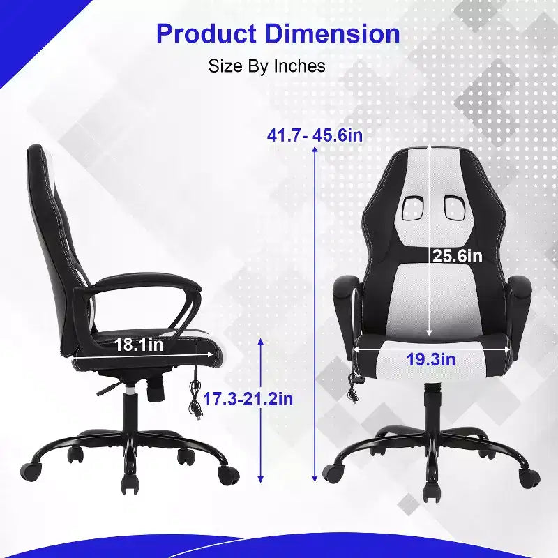 Sedia da gaming da ufficio con supporto lombare regolabile in altezza in pelle PU Sedia direzionale per donne, uomini, adulti