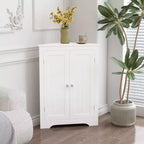 MAYEERTY White Floor Corner Cabinet with 2 Doors & Adjustable Shelves for Bathroom Kitchen Living Room