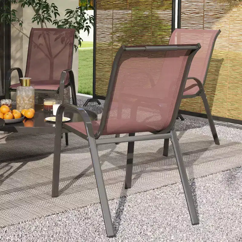 Outsunny Set di 4 Sedie da Esterno, Sedie da Giardino Impilabili con Schienale Alto, Seduta Traspirante in Rete per Giardino, Prato, Cortile