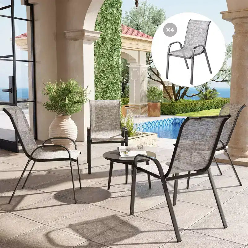 Outsunny Set di 4 Sedie da Esterno, Sedie da Giardino Impilabili con Schienale Alto, Seduta Traspirante in Rete per Giardino, Prato, Cortile