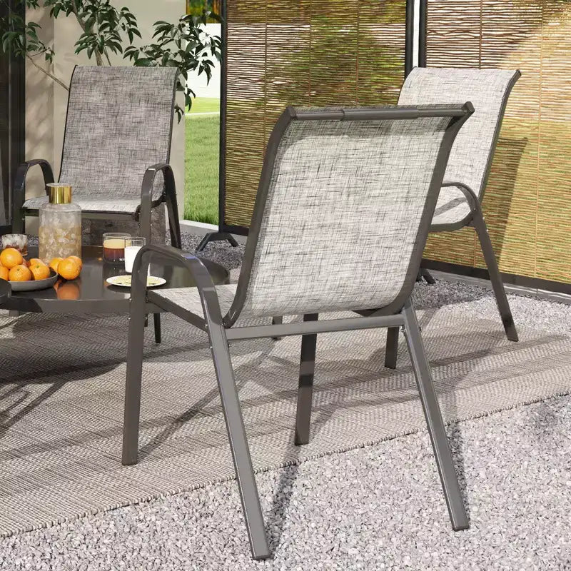 Outsunny Set di 4 Sedie da Esterno, Sedie da Giardino Impilabili con Schienale Alto, Seduta Traspirante in Rete per Giardino, Prato, Cortile
