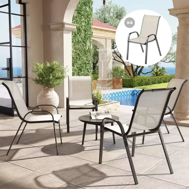 Outsunny Set di 4 Sedie da Esterno, Sedie da Giardino Impilabili con Schienale Alto, Seduta Traspirante in Rete per Giardino, Prato, Cortile