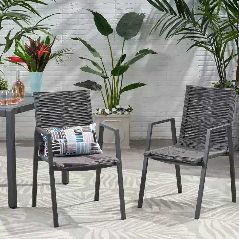 GDFStudio Barbour Outdoor Aluminum and Rope Dining Chairs (Set of 2)