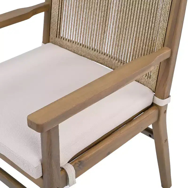 Christopher Knight Home Wecker Sedie da pranzo per esterni in legno di acacia con corda intrecciata (set da 2), beige/marrone chiaro