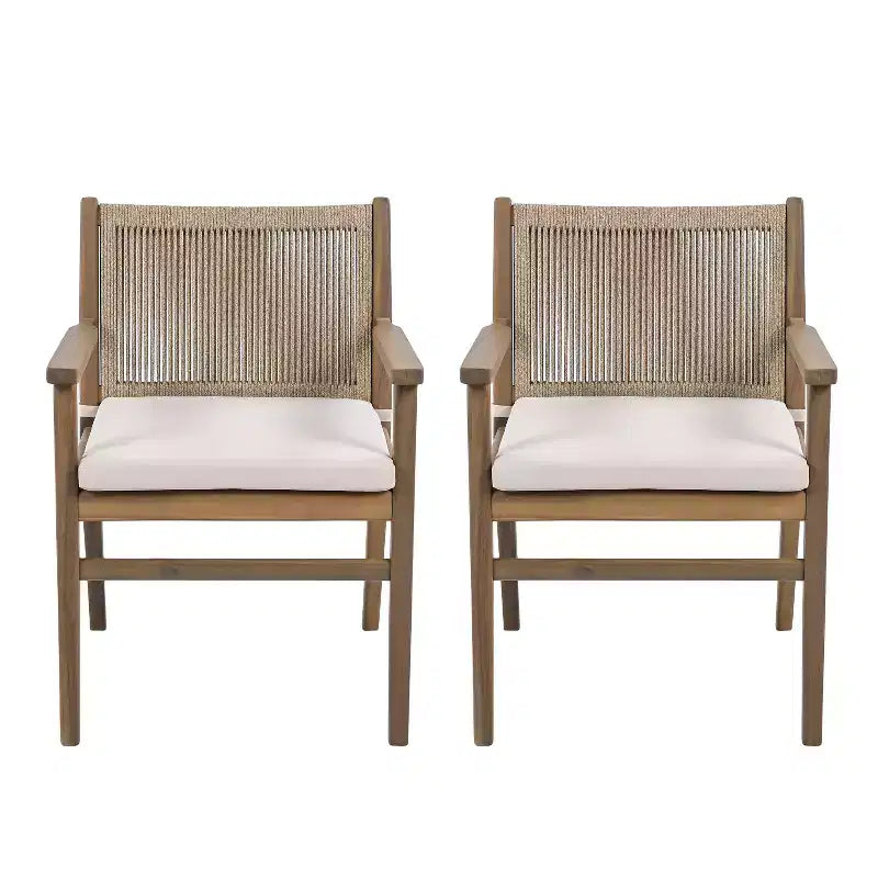Christopher Knight Home Wecker Sedie da pranzo per esterni in legno di acacia con corda intrecciata (set da 2), beige/marrone chiaro