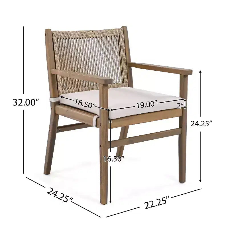 Christopher Knight Home Wecker Sedie da pranzo per esterni in legno di acacia con corda intrecciata (set da 2), beige/marrone chiaro