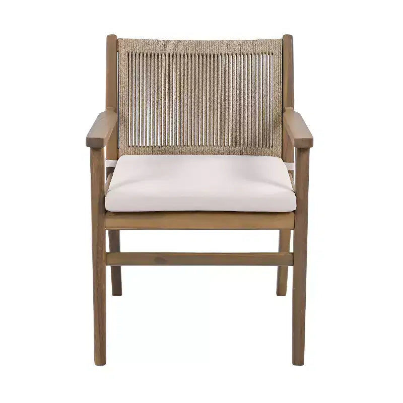 Christopher Knight Home Wecker Sedie da pranzo per esterni in legno di acacia con corda intrecciata (set da 2), beige/marrone chiaro