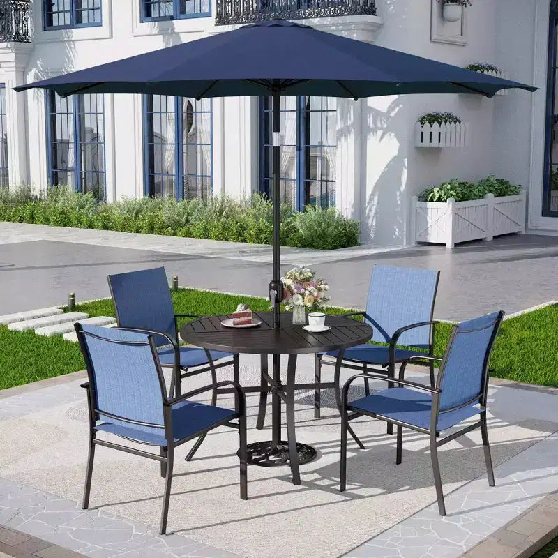 Captiva Designs Sedie Fisse da Pranzo per Esterni in Sling con Telaio in Acciaio Nero