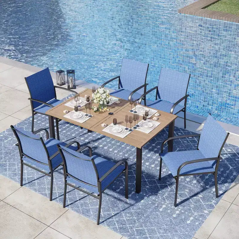 Captiva Designs Sedie Fisse da Pranzo per Esterni in Sling con Telaio in Acciaio Nero