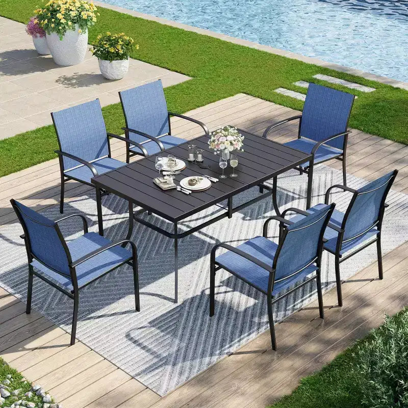 Captiva Designs Sedie Fisse da Pranzo per Esterni in Sling con Telaio in Acciaio Nero