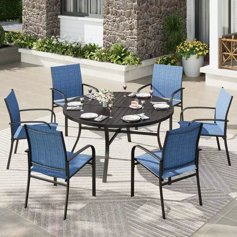 Captiva Designs Sedie Fisse da Pranzo per Esterni in Sling con Telaio in Acciaio Nero