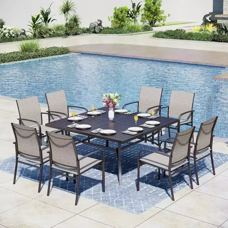 Captiva Designs Sedie Fisse da Pranzo per Esterni in Sling con Telaio in Acciaio Nero