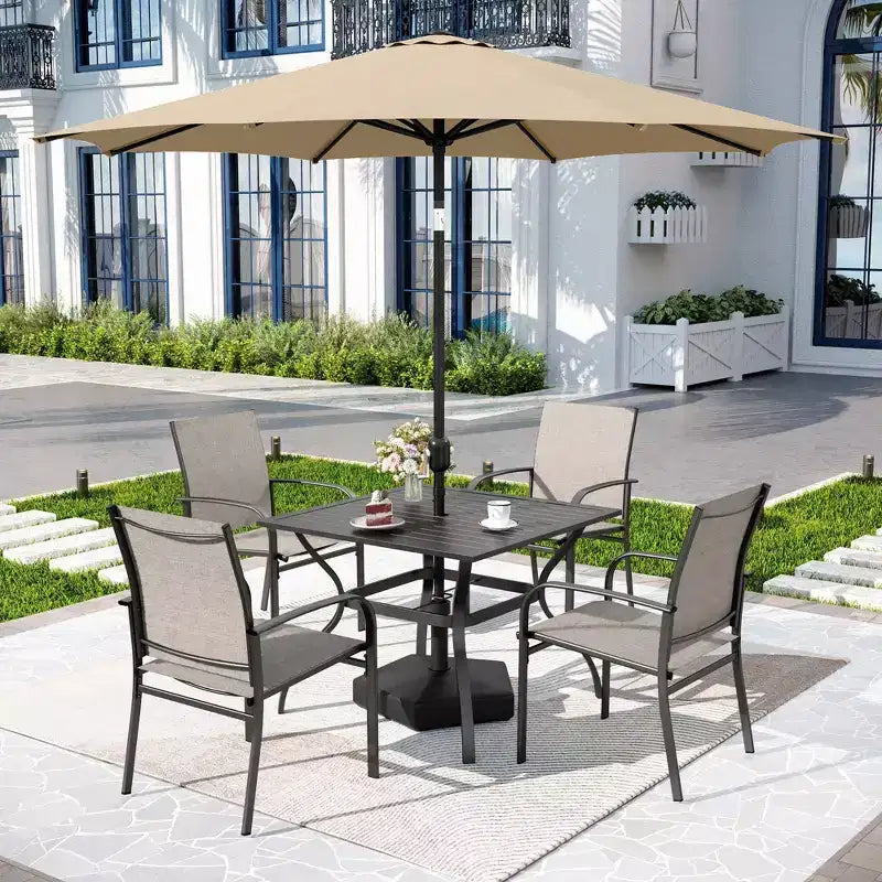 Captiva Designs Sedie Fisse da Pranzo per Esterni in Sling con Telaio in Acciaio Nero