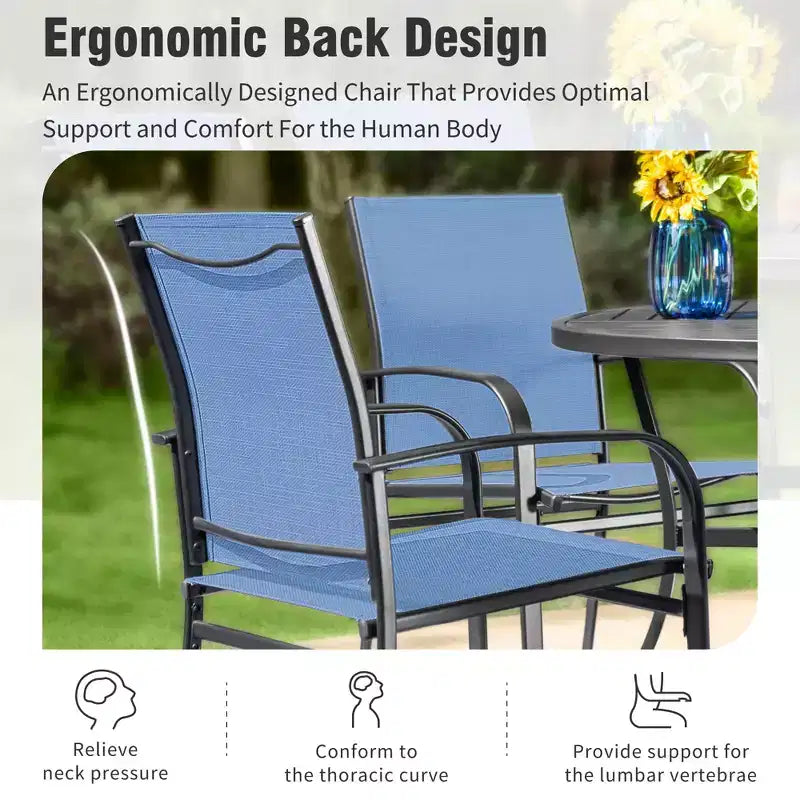 Captiva Designs Sedie Fisse da Pranzo per Esterni in Sling con Telaio in Acciaio Nero