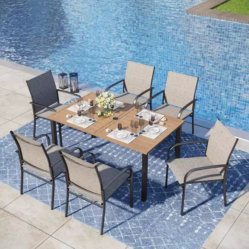 Captiva Designs Sedie Fisse da Pranzo per Esterni in Sling con Telaio in Acciaio Nero