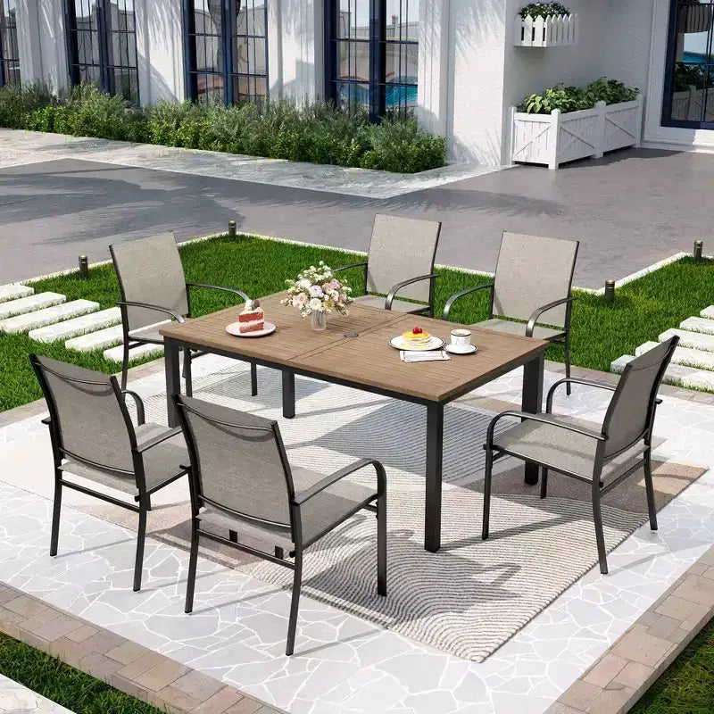 Captiva Designs Sedie Fisse da Pranzo per Esterni in Sling con Telaio in Acciaio Nero