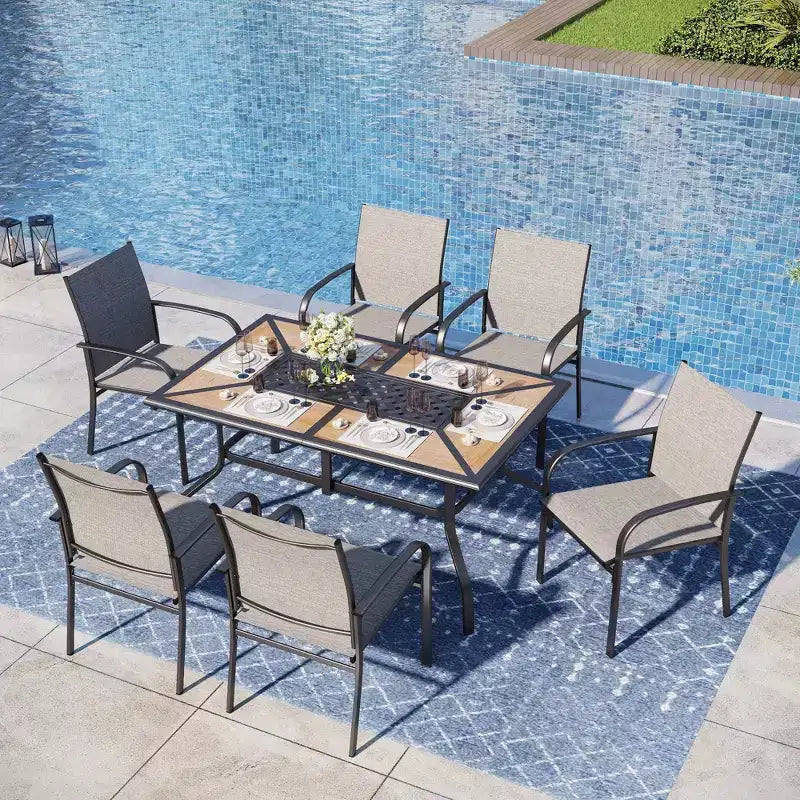 Captiva Designs Sedie Fisse da Pranzo per Esterni in Sling con Telaio in Acciaio Nero