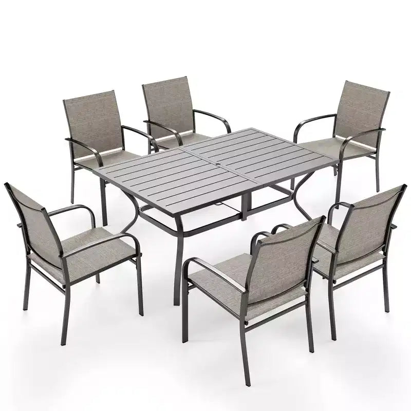 Captiva Designs Sedie Fisse da Pranzo per Esterni in Sling con Telaio in Acciaio Nero